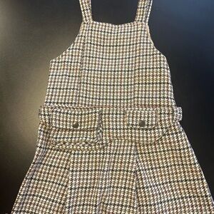 Zara Brown & White Houndstooth Pinafore Overalls